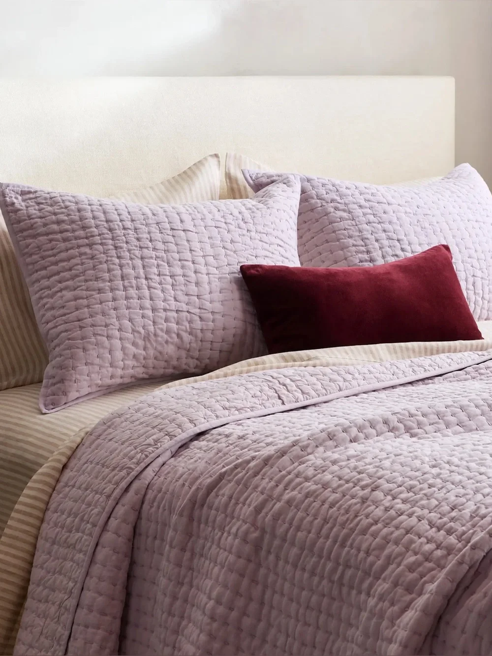 Quince European Linen Cotton Stitch Quilt SET ORCHID (Shams Inc) Queen NWT $267